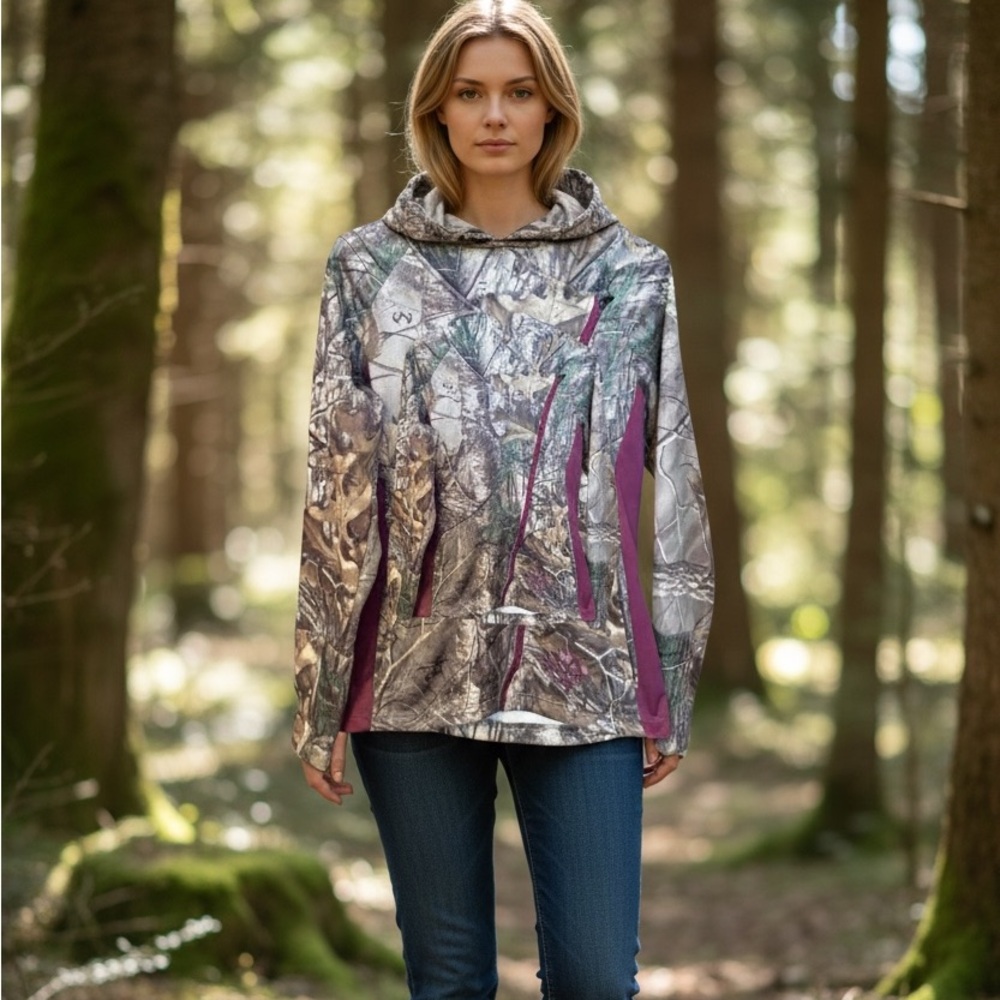 Womens RealTree Lined Hooded Jacket, Full Diagonal Zip, Pockets, Size Sm,